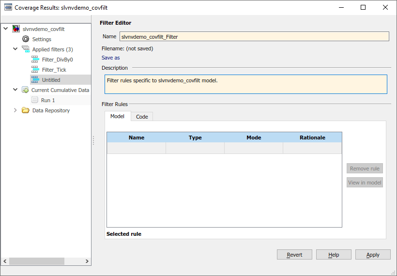 Filter Editor pane with a new unsaved filter file that does not contain any filter rules
