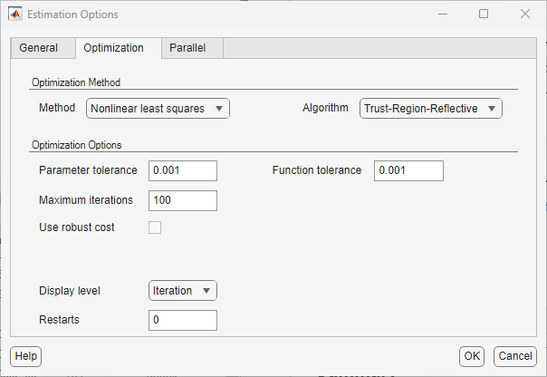 Estimation options dialog box.