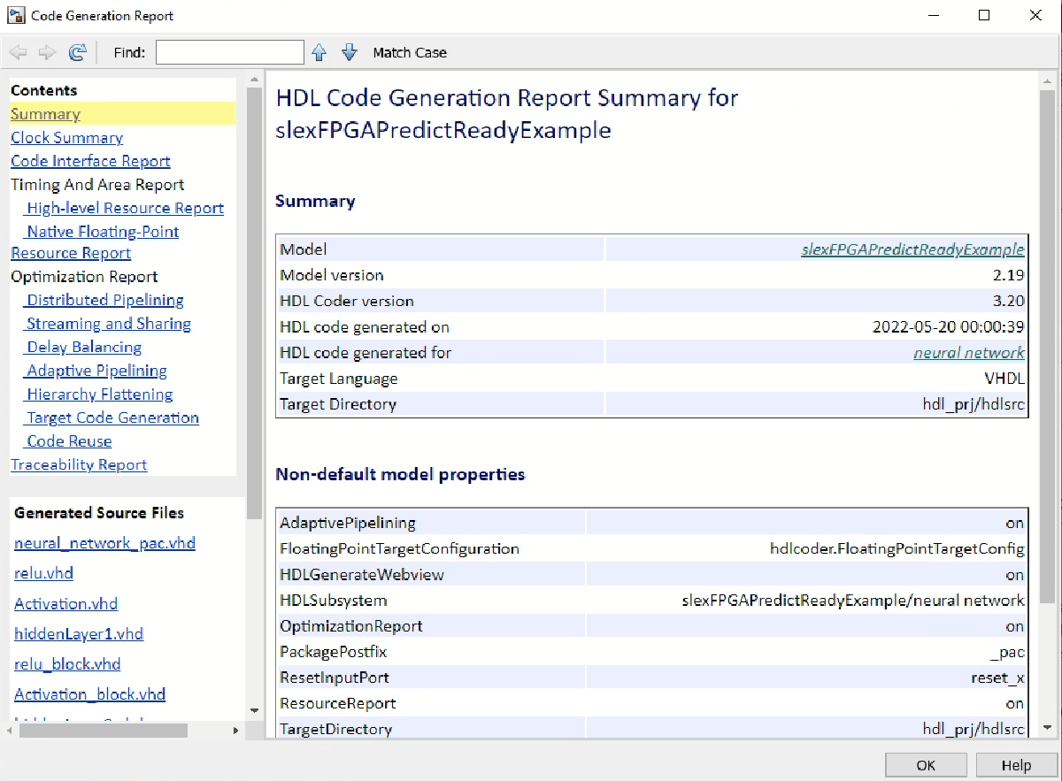 Code generation report