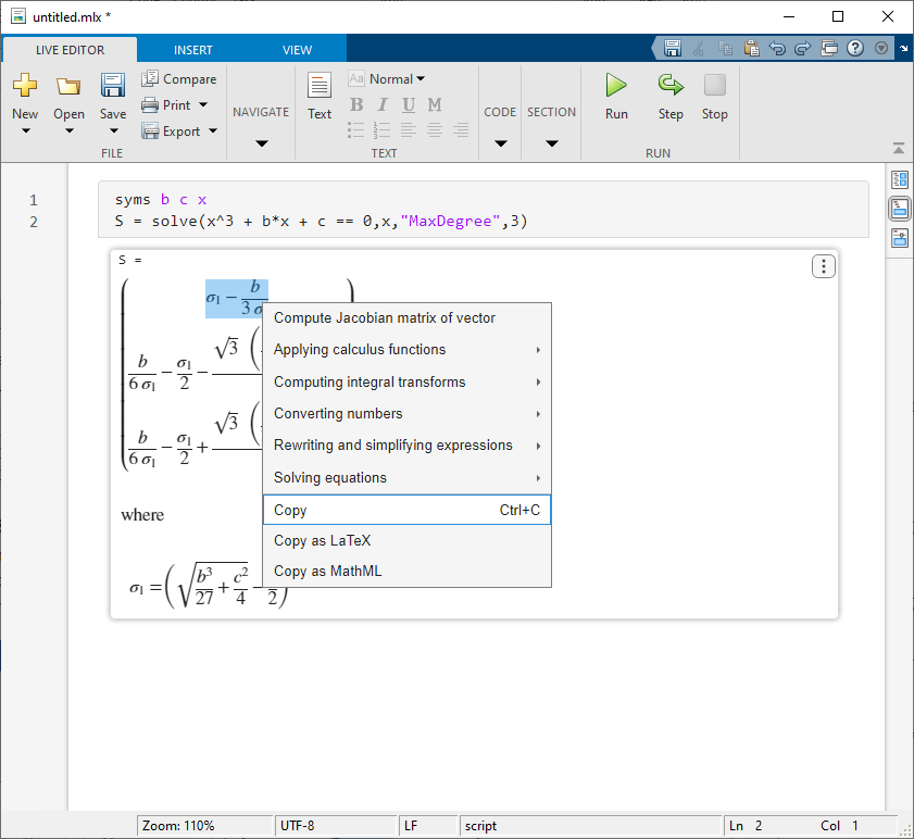 copy-and-paste-symbolic-output-in-live-editor-matlab-simulink