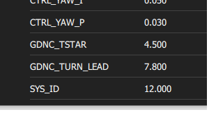 Parameter values of GDNC_TSTAR and GDNC_TURN_LEAD in QGroundControl.