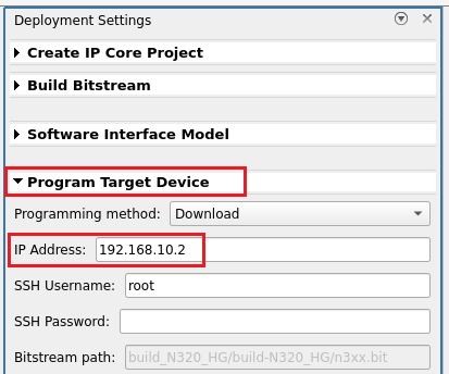 Program target device options in deployment settings