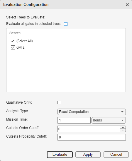 The window is labeled Evaluation Configuration.