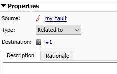 This image shows the fault badge for the Requirements Editor in the Source field of a link.