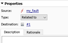 This image shows the fault badge for the Requirements Editor in the Source field of a link.