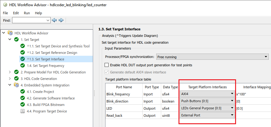 Set Target Interface in HDL Workflow Advisor