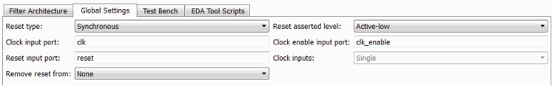 Top section of Global Settings tab in the Generate HDL tool