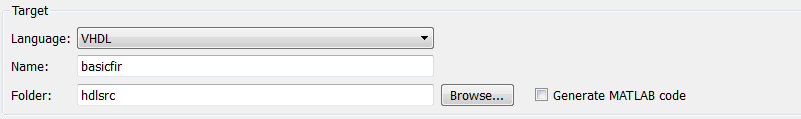 Target section of Generate HDL tool