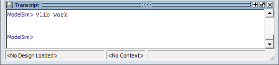 Mentor Graphics ModelSim Transcript window