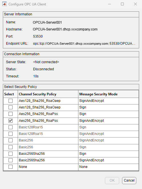 Configure OPC UA Client in Simulink