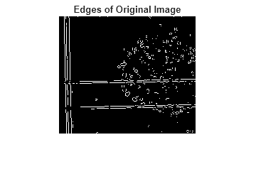 Figure contains an axes object. The hidden axes object with title Edges of Original Image contains an object of type image.