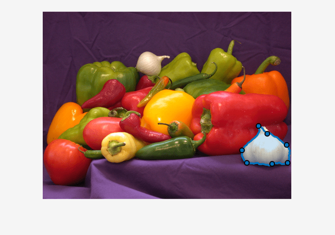 Figure contains an axes object. The hidden axes object contains 2 objects of type image, images.roi.assistedfreehand.