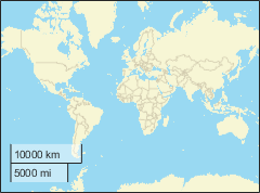 World map with land areas in yellow and water areas in blue