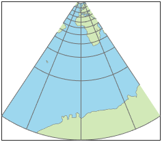 World map using Lambert conformal conic projection