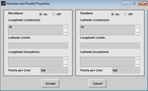 Meridian and Parallel Properties dialog box