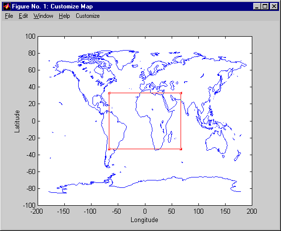 Figure window containing map data and a Customize menu