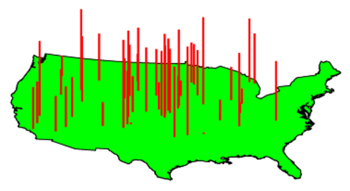 Stem plot over a map of the United States