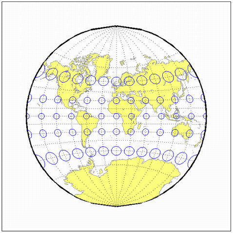 World map using Van Der Grinten 1 projection