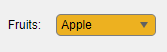 Drop-down component labeled "Fruits:". The component is orange and the selected item is "Apple".