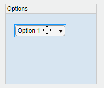 A drop-down component being dragged into a panel. The panel is blue.