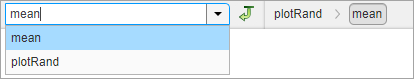 Function call stack with the drop-down list of workspaces for the plotRand script open