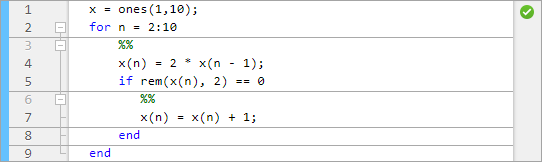 File open in the Editor with the selected section spanning the entire file, and section breaks at line three, six, eight, and nine