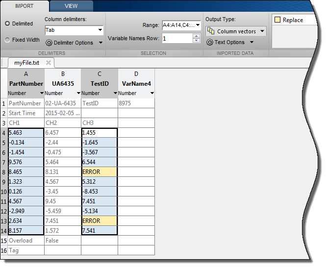 matlab import csv missing nanan