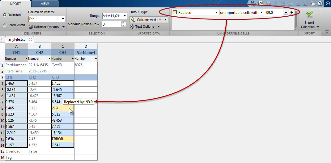 matlab import csv missing nanan