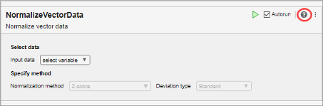 Normalize Vector Data task with the help icon at the top-right circled in red