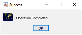 Message dialog box with the title "Success" and the text "Operation Completed". The dialog box contains an icon of a world map to the left of the text.