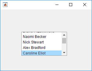 List box in a UI figure window. The item "Caroline Eliot" is highlighted.