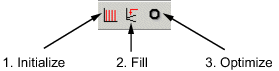 Toolbar with three icons labeled Initialize, Fill, and Optimize.