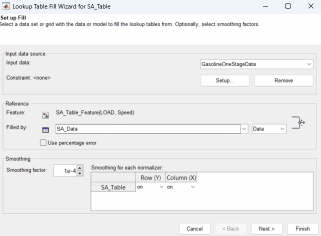 Lookup table fill wizard for SA_Table.