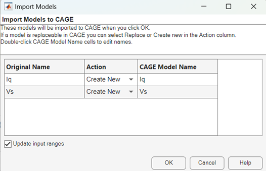 Import models to cage dialog.