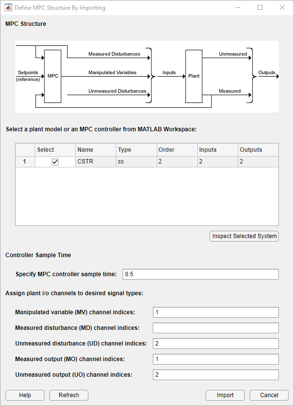 Define MPC Structure By Importing dialog box.