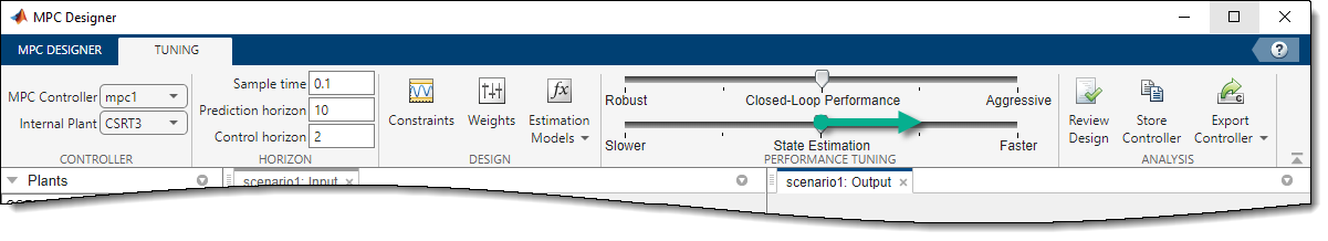 State Estimation slider, in the Tuning tab of the MPC Designer app.