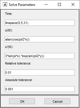 Dialog box for specifying the solver parameters for hyperbolic equations