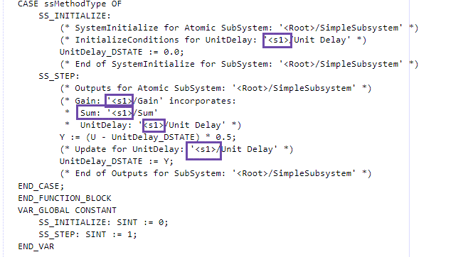 Custom code block with S1 replaced by s1.