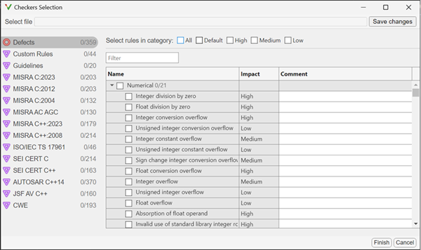 Polyspace Checkers selection window