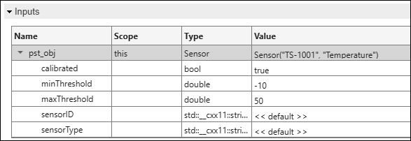 Inputs section of test