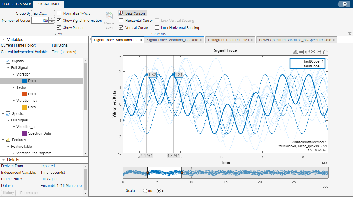 Example signal trace in the app