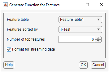 The Number of top features is the third item from the top and is set to 6. The Format for streaming data check box the fourth item and is selected.