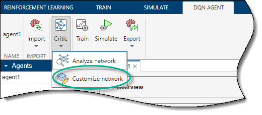 Analyze Network option, under Ctitic, in the DQN Agent tab