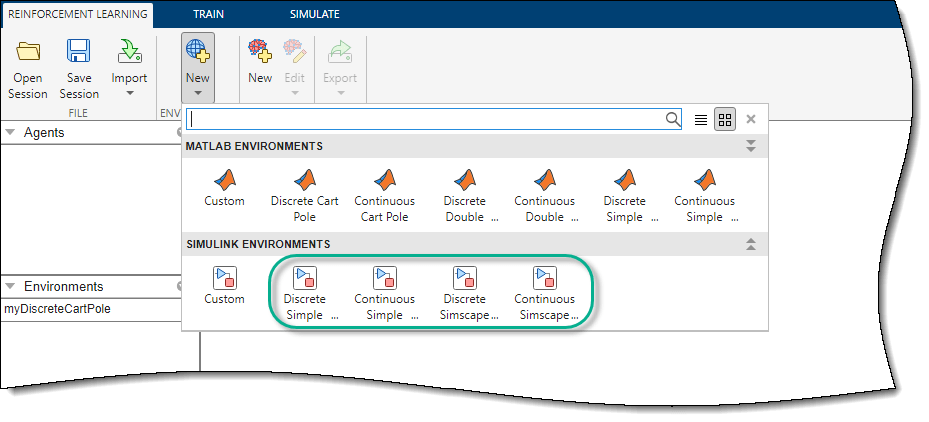 You can select one of several predefined Simulink environments.
