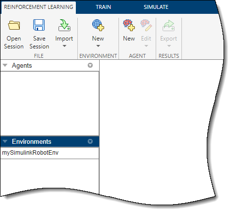 Select one of the listed environments, which are available in the MATLAB workspace.