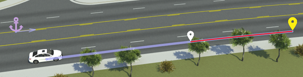 Path with a segment selected in red.