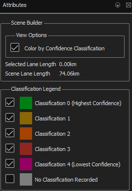 Classification legend attribute, which classifies imported roads into six different confidence levels.