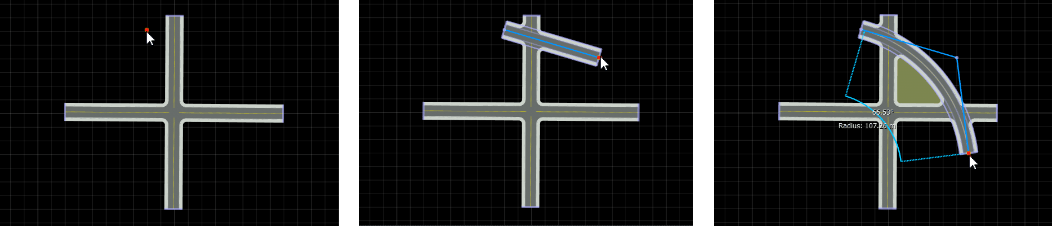 Curved road added to intersection in three steps