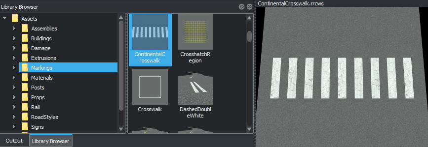 Library Browser with continental crosswalk asset selected
