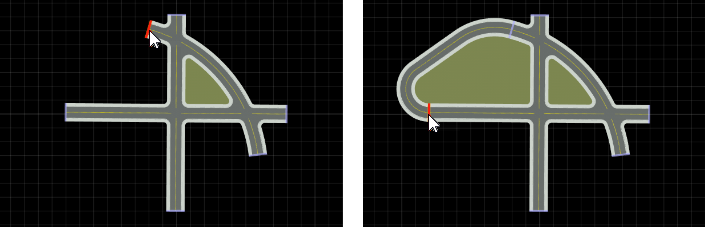 Road connecting the left side of the curved road to the left side of the intersection